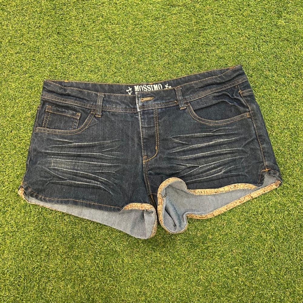 Mossimo Supply Co Womens Dark Wash Denim Floral Trim Shorts Size 15 Fit 6